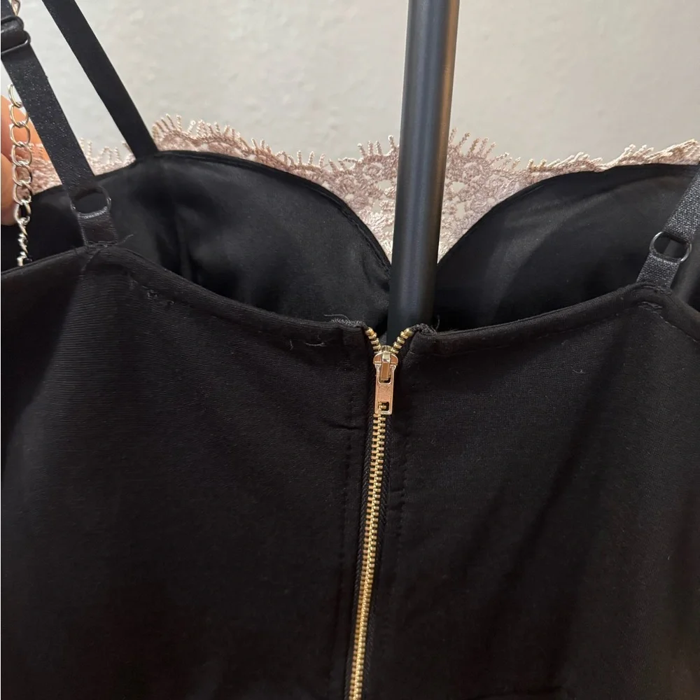 Haute Monde Black and White Lace-Trim Strapless Mini Dress - Picture 6 of 6